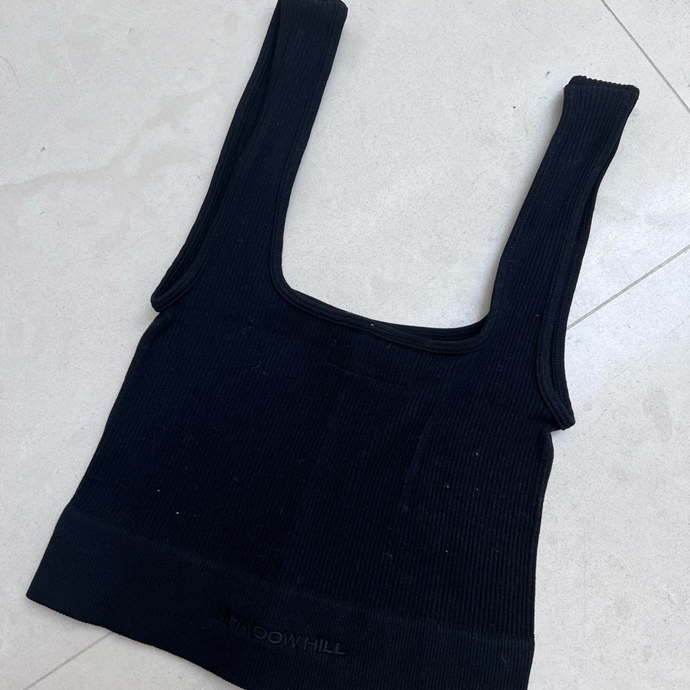 Shadow Hill Black Ribbed Box Cut Sports Bra